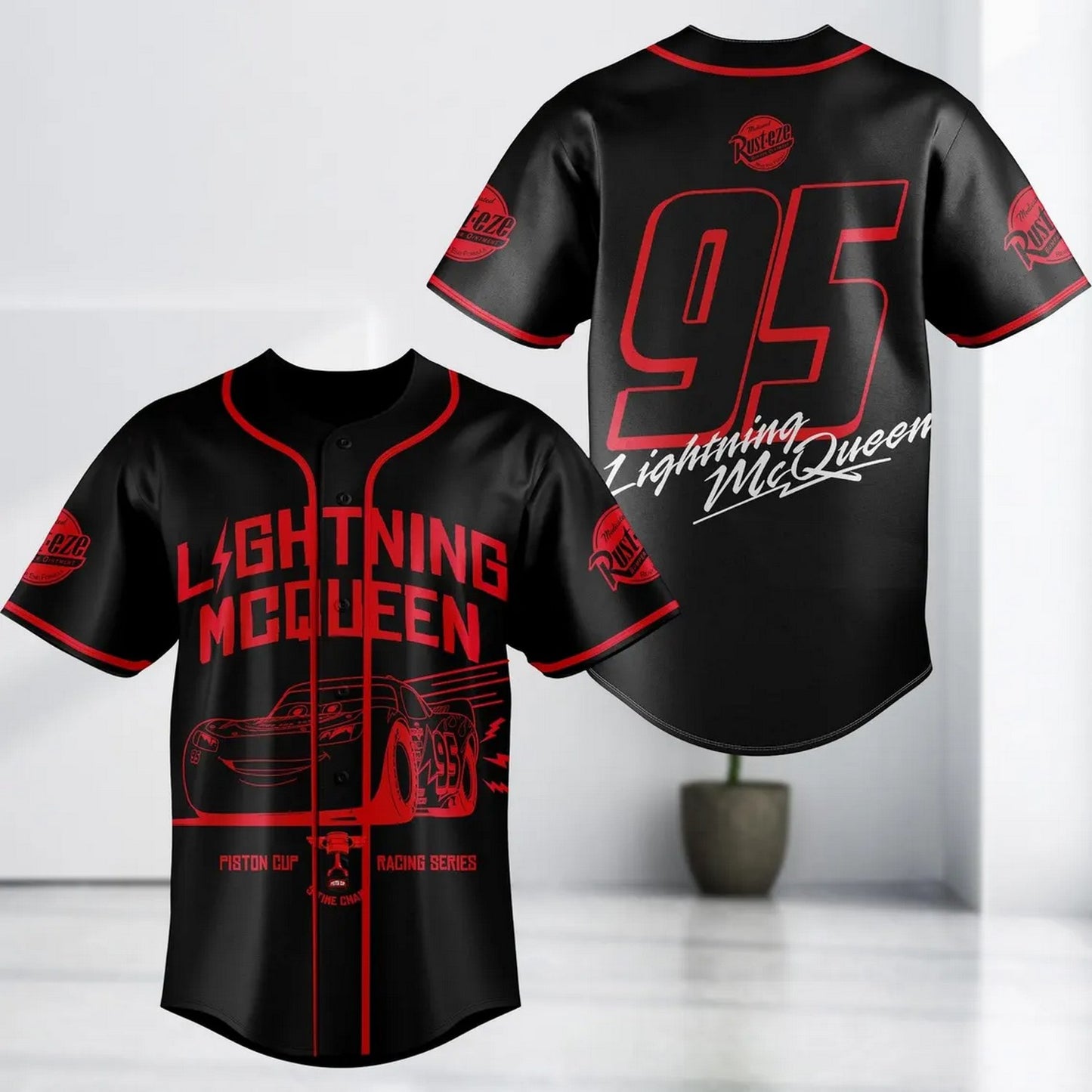 Cars 95 Racing Lightning Mcqueen Black Baseball Jersey