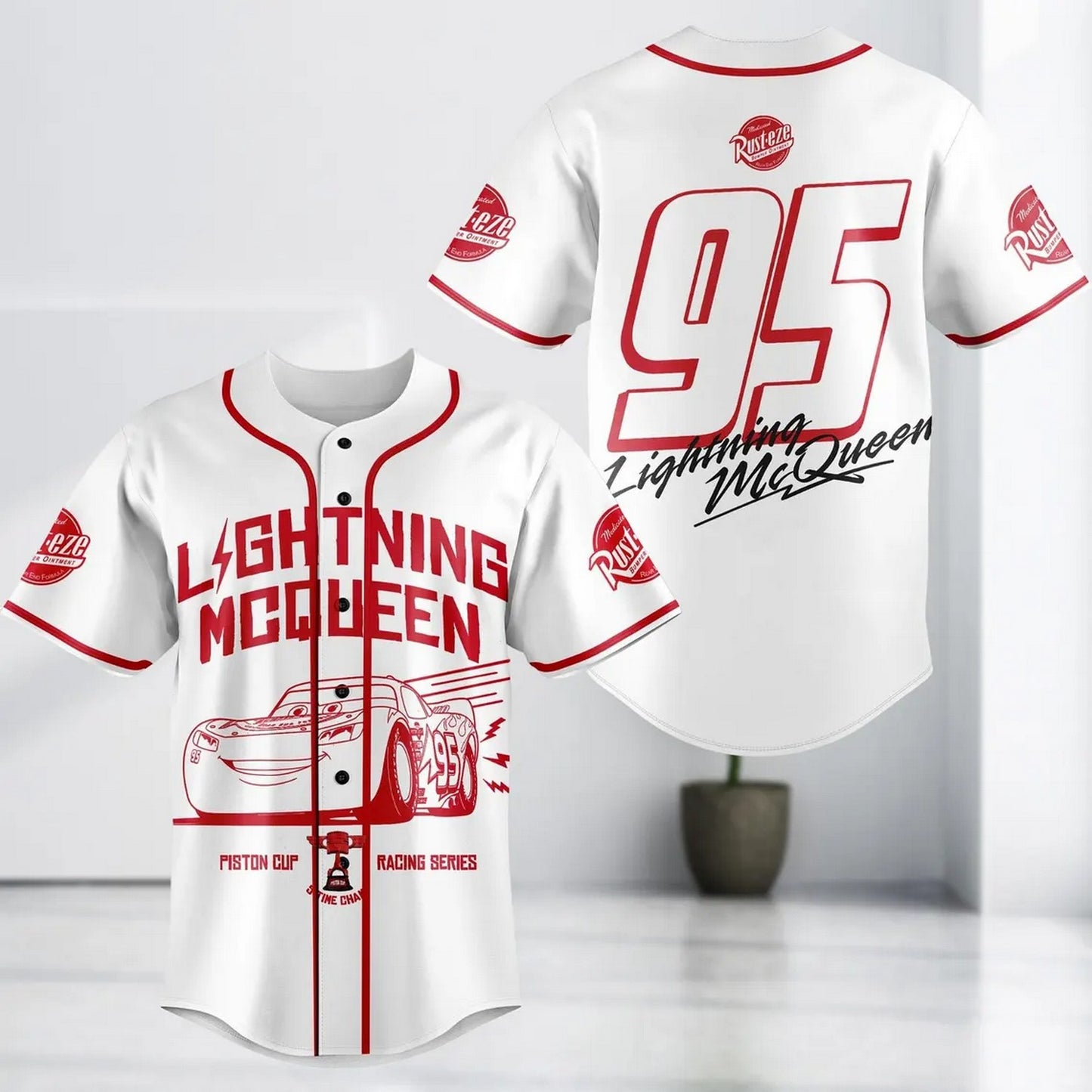 Cars 95 Racing Lightning Mcqueen White Baseball Jersey