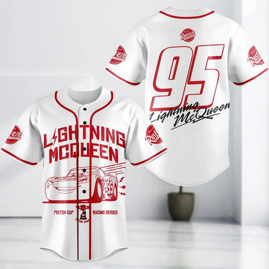 Cars 95 Racing Lightning Mcqueen White Baseball Jersey