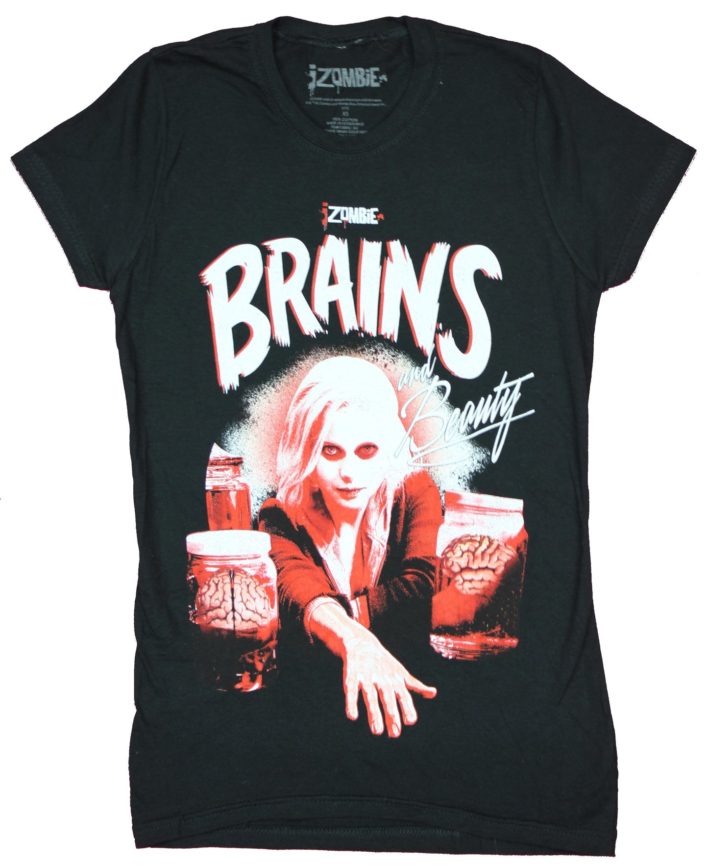 iZombie Girls Juniors T-Shirt - Brains And Beauty Red Tinted Photo Image