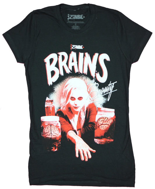 iZombie Girls Juniors T-Shirt - Brains And Beauty Red Tinted Photo Image