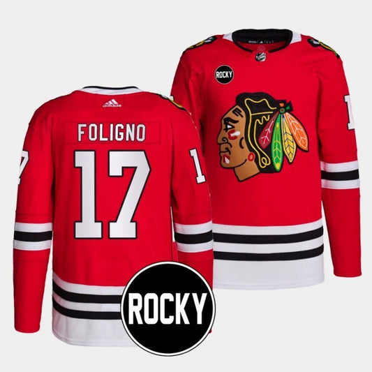 chicago blackhawks #17 nick foligno 2023-24 authentic home red rocky patch jersey
