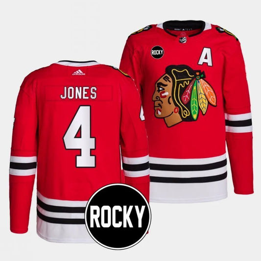 chicago blackhawks #4 seth jones 2023-24 authentic home red rocky patch jersey