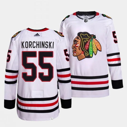 chicago blackhawks #55 kevin korchinski away white jersey
