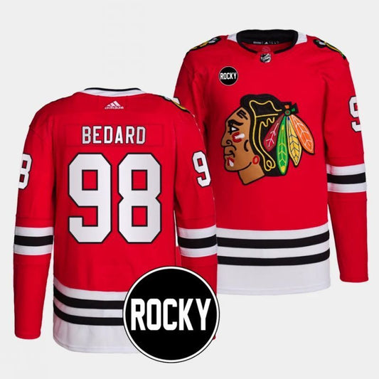 chicago blackhawks #98 connor bedard 2023-24 authentic home red rocky patch jersey