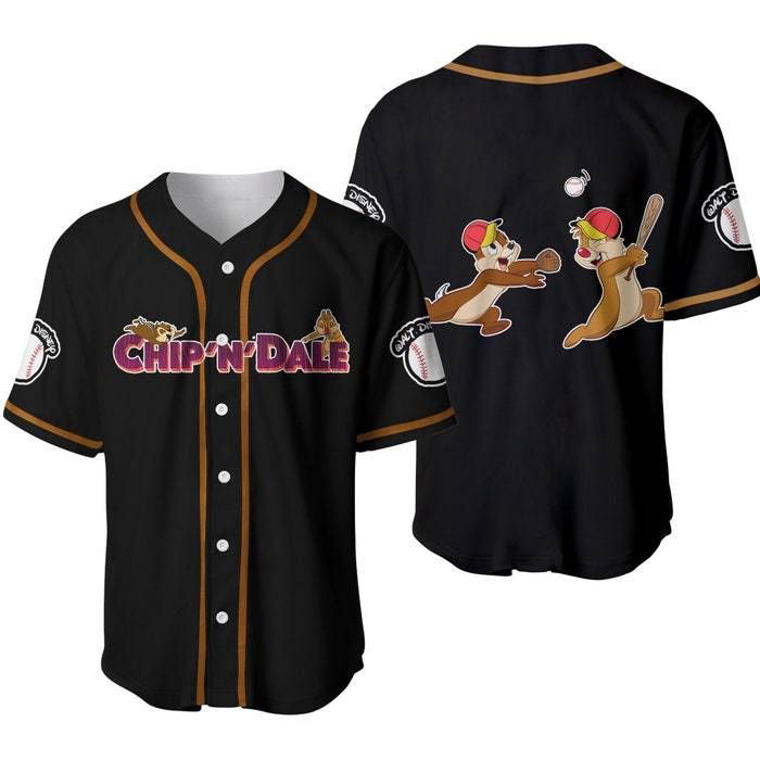 Chip & Dale Chipmunks Black Brown Cute Disney Unisex Cartoon Graphics Casual Outfits Custom Baseball Jersey Gifts for Fans - lylyprint.com