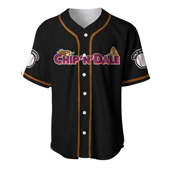 Chip & Dale Chipmunks Black Brown Cute Disney Unisex Cartoon Graphics Casual Outfits Custom Baseball Jersey Gifts for Fans - lylyprint.com