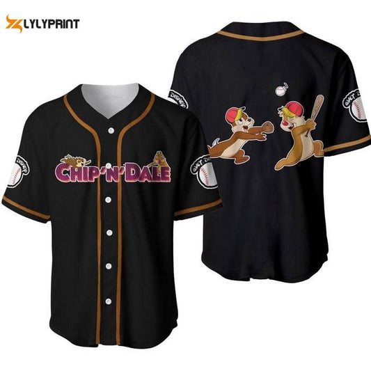 Chip & Dale Chipmunks Black Brown Cute Disney Unisex Cartoon Graphics Casual Outfits Custom Baseball Jersey Gifts for Fans - lylyprint.com