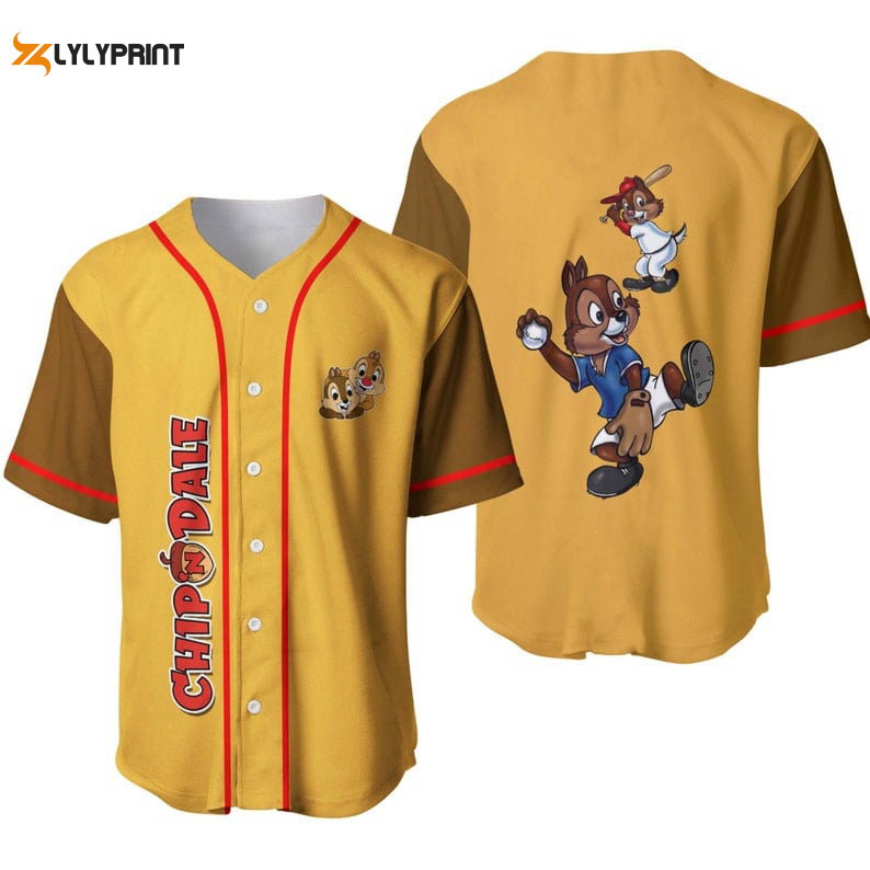 Chipmunks Chip 'n' Dale All Over Print Baseball Jersey - Gold Brown - lylyprint.com