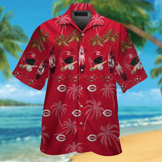 Cincinnati Reds Short Sleeve Button Up Tropical Hawaiian Shirt VER05
