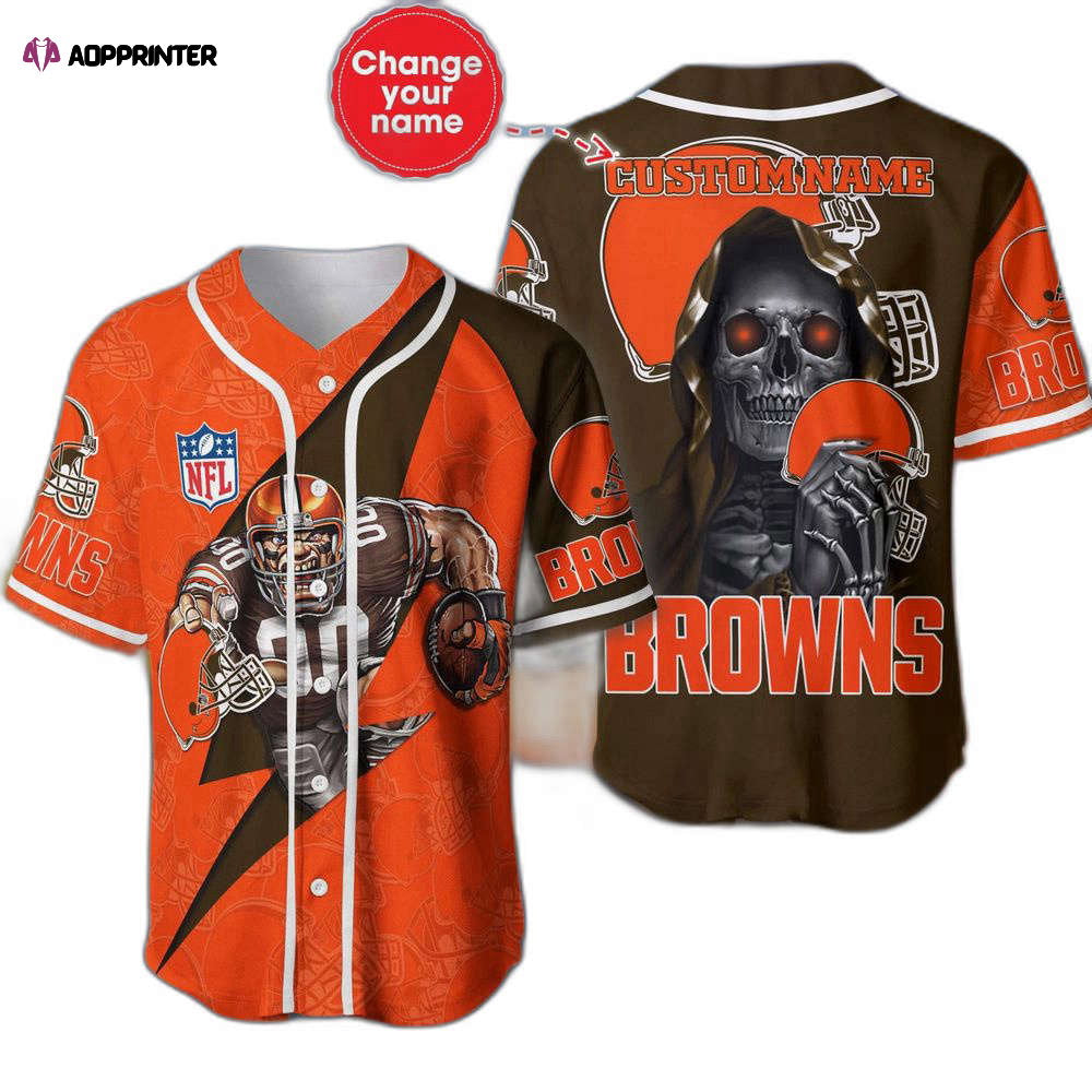 Cleveland Browns Baseball Jersey Shirt Skull Custom Name, Gift For Men Women - Aopprinter