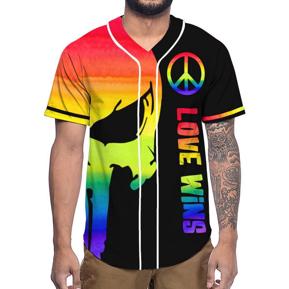 Colorful Custom Name LGBT Pride Skull Baseball Jersey Love Wins Adult Unisex S-5XL
