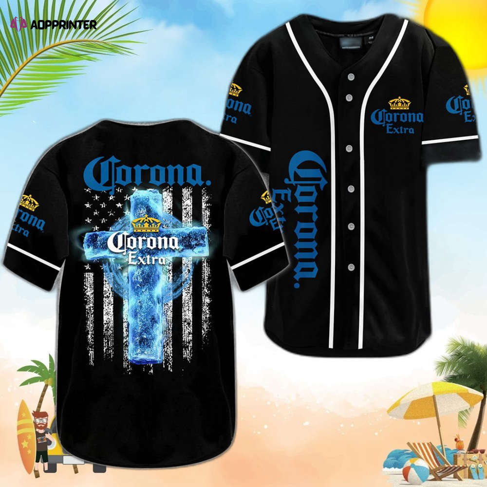 Corona Extra Cross U S Flag Baseball Jersey: Stylish Patriotic Apparel