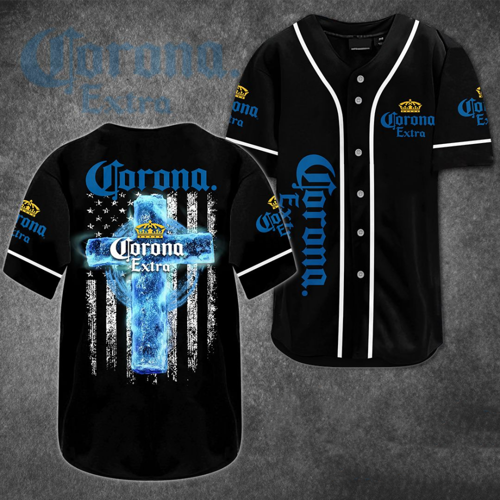 Corona Extra Cross U S Flag Baseball Jersey: Stylish Patriotic Apparel