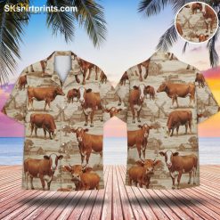 Tropical Farm Cow Hawaiian Shirts for Men - Rustic Pastoral Print Button Down Short Sleeve Shirt