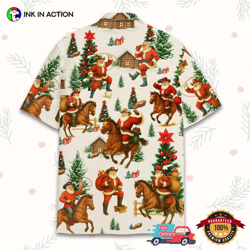 Cowboy Santa Western Christmas Holiday Hawaiian Shirt