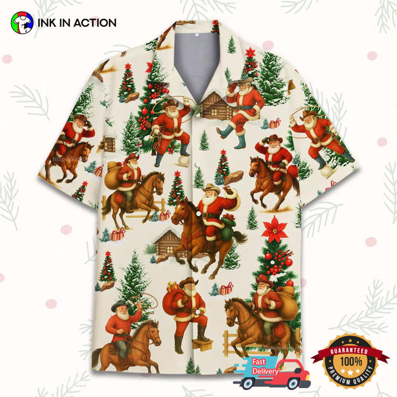 Cowboy Santa Western Christmas Holiday Hawaiian Shirt
