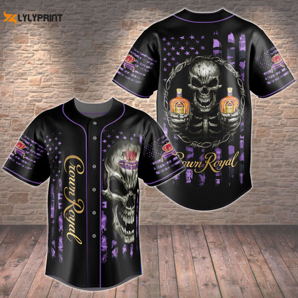 Crown Royal Smiling Skull USA Flag Pattern All Over Print 3D Unisex Baseball Jersey - lylyprint.com