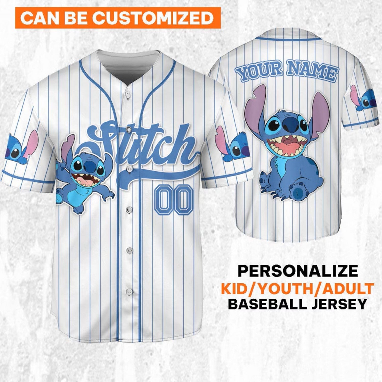 Custom Disney Lilo And Stitch Happy Stitch White Baseball Jersey