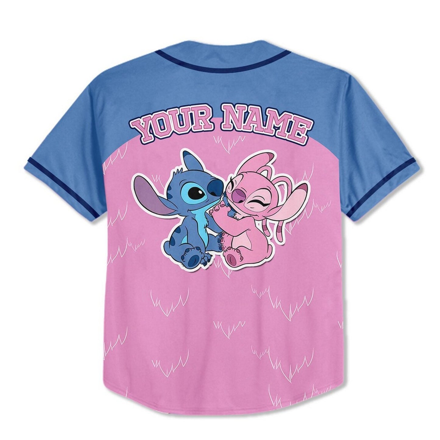 Custom Disney Lovely Stitch And Angel Pink Blue Baseball Jersey