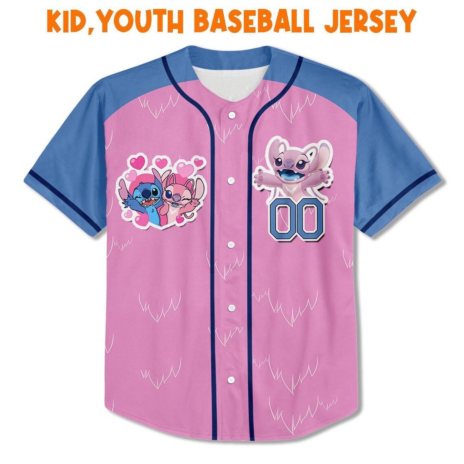 Custom Disney Lovely Stitch And Angel Pink Blue Baseball Jersey