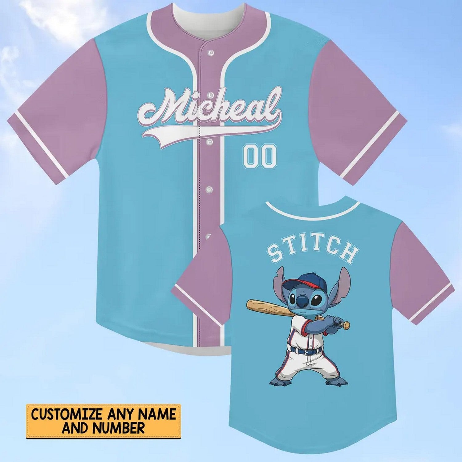 Custom Disney Stitch Blue Purple Baseball Jersey