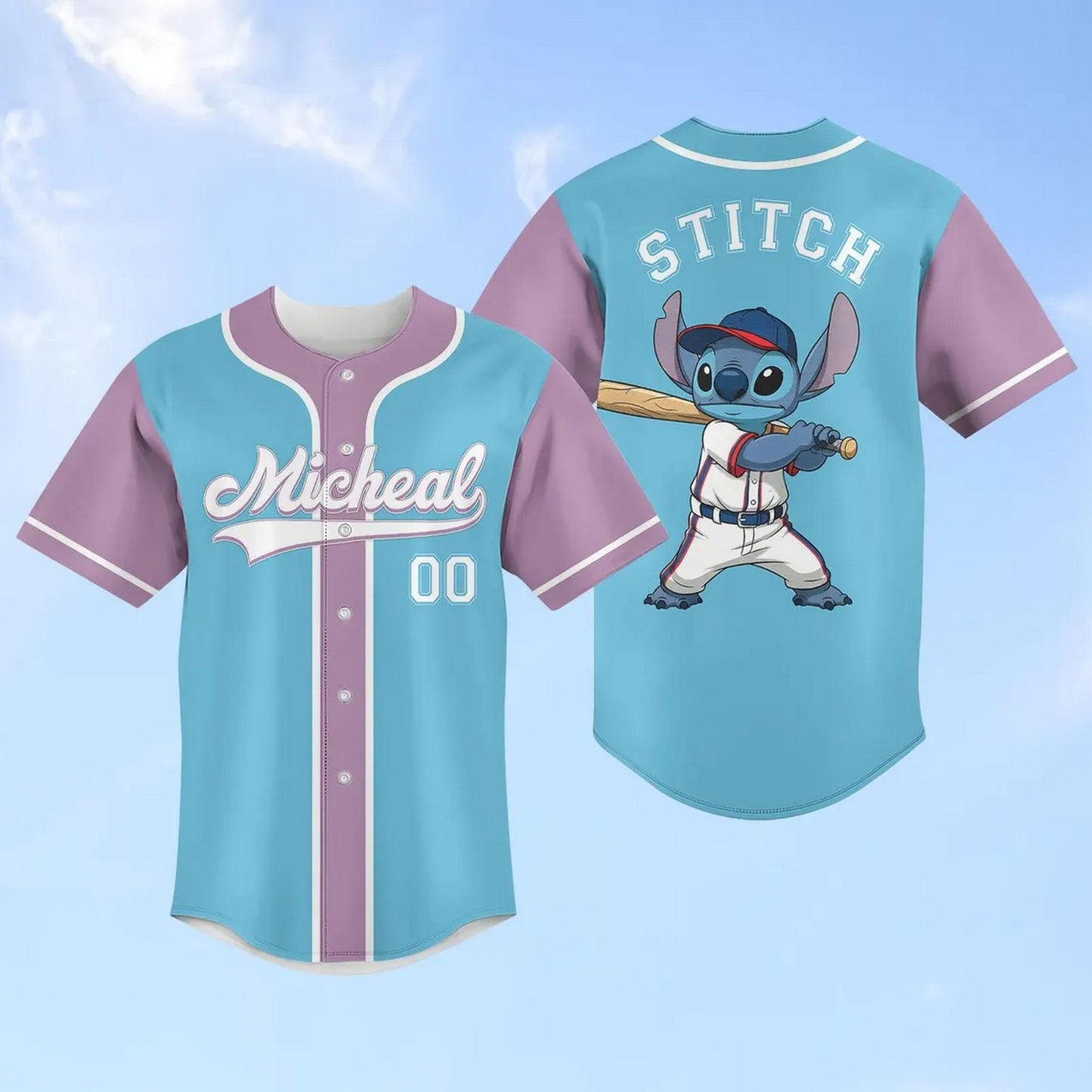 Custom Disney Stitch Blue Purple Baseball Jersey