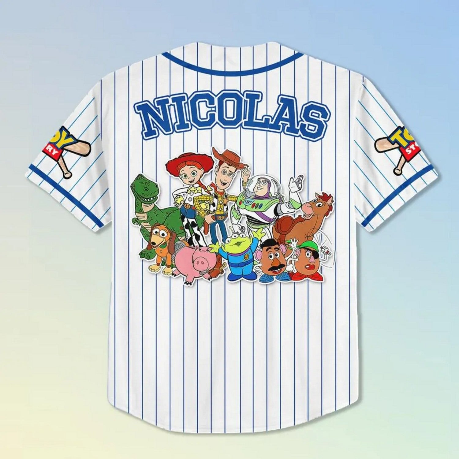 Custom Disney Toy Story White Blue Baseball Jersey