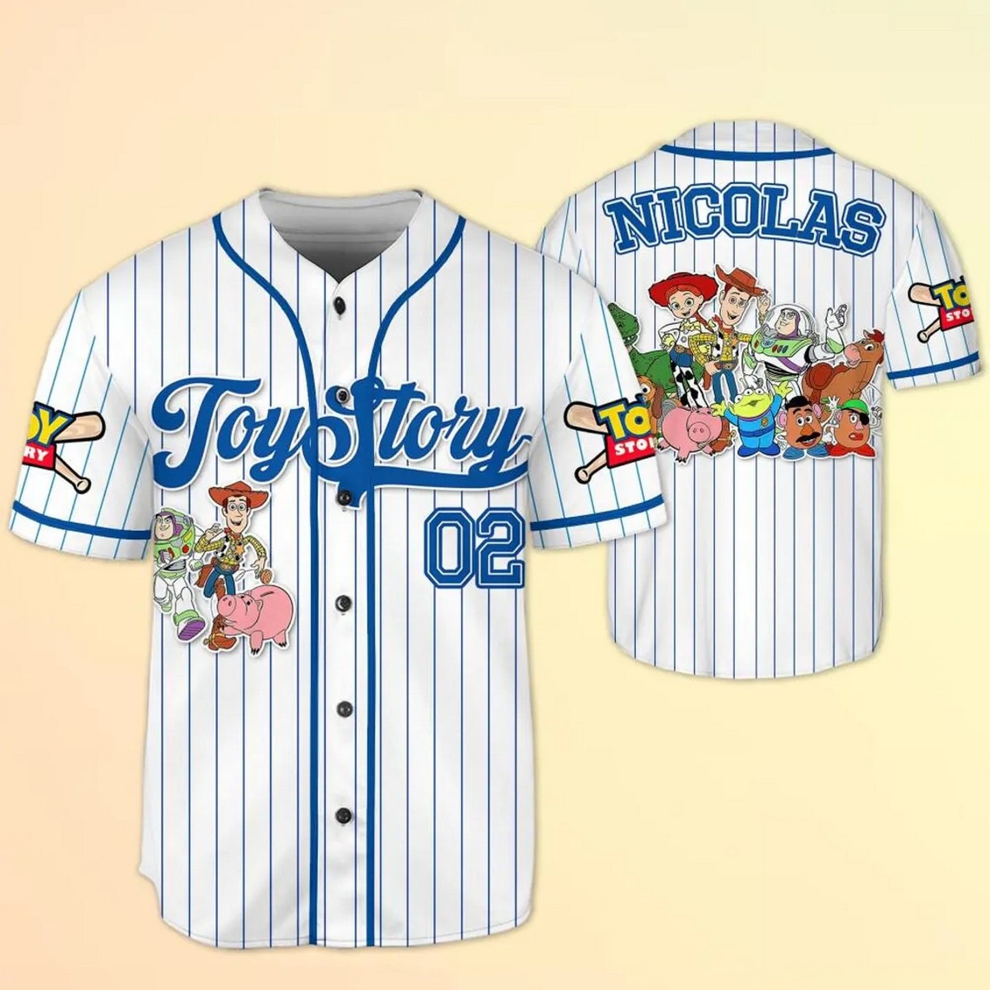 Custom Disney Toy Story White Blue Baseball Jersey