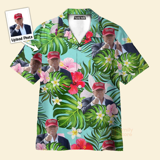 Custom Donald Trump Photo Tropical Style 2 Aloha Shirt Trump Hawaiian Shirt