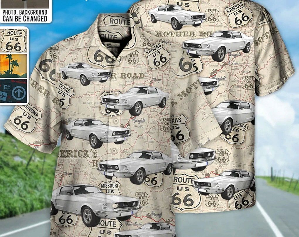 Custom Face Trendy Hawaiian Shirt, Route 66 Car Racing Car Lover Custom Photo, Best Gifts For Men, Short Sleeve Shirts, Hawaiian Set Gift.