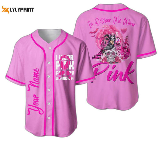 Custom In October We Wear Pink Baseball Jersey For Men Women, Pink Ribbon, Pink Ribbon Jersey - lylyprint.com