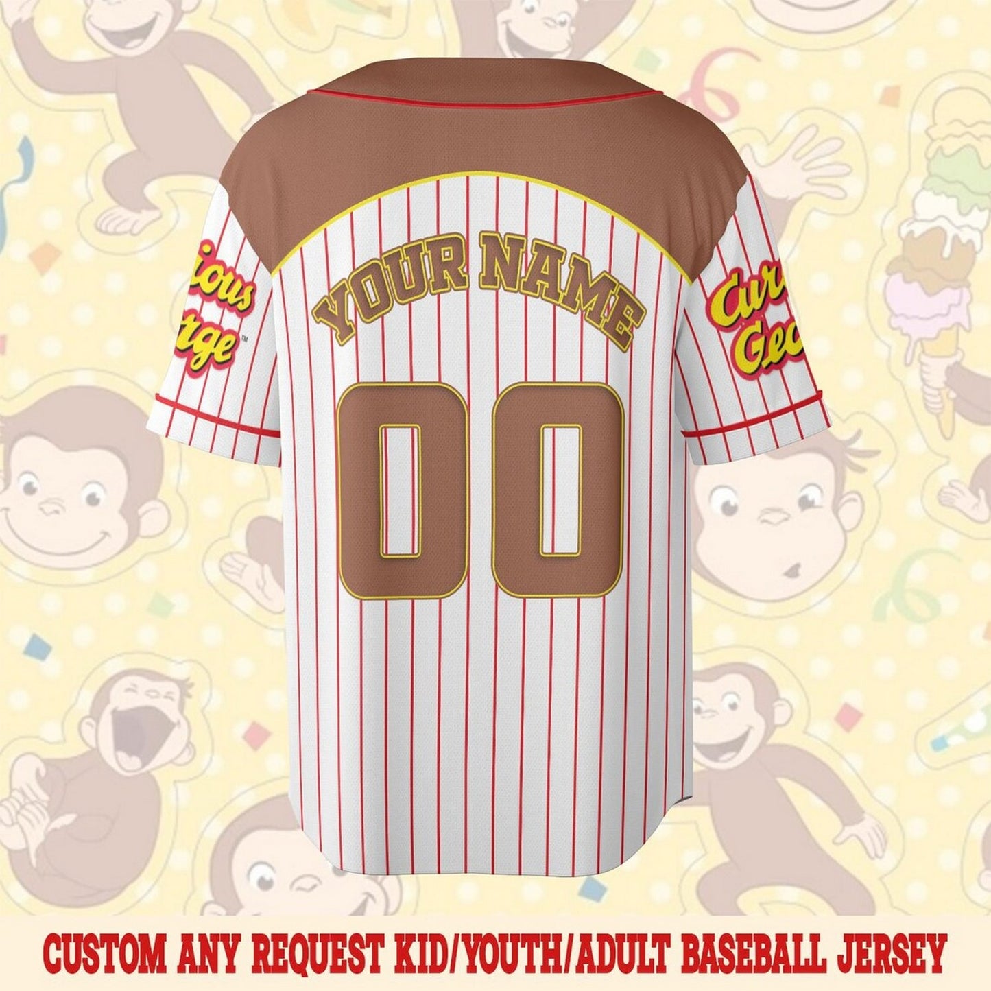 Custom Name And Number Curious George Birthday Baseball Jersey