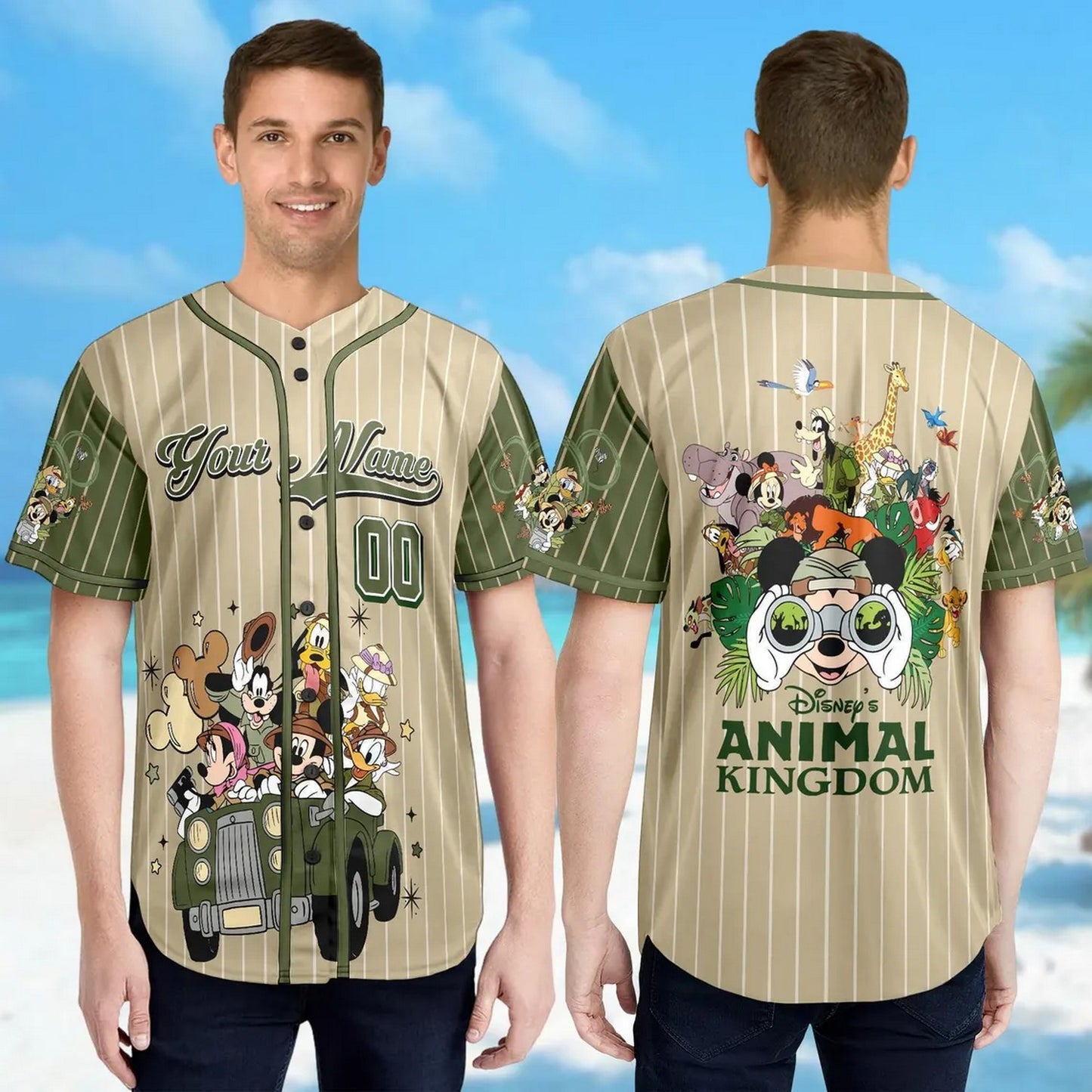 Custom Name And Number Disney Animal Kingdom Striped Baseball Jersey