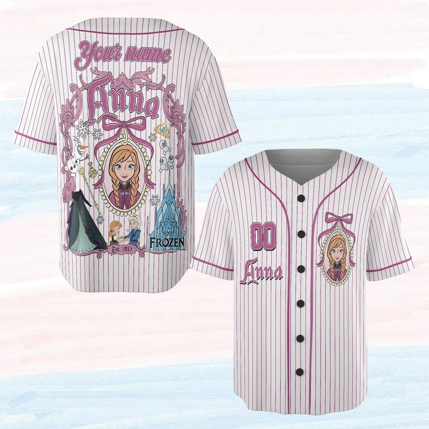 Custom Name And Number Disney Anna Princess Striped White Baseball Jersey