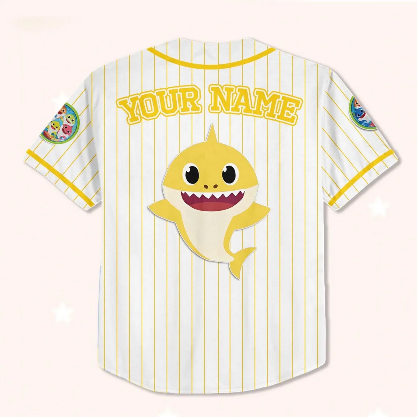 Custom Name And Number Disney Baby Shark Striped White Baseball Jersey