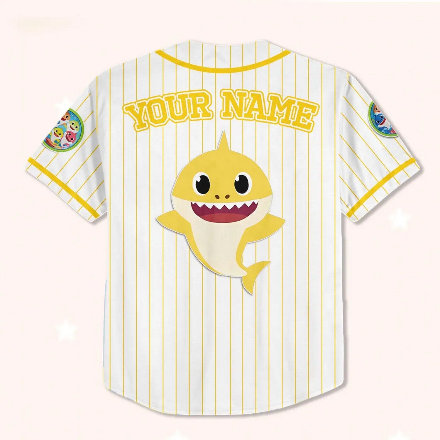 Custom Name And Number Disney Baby Shark Striped White Baseball Jersey