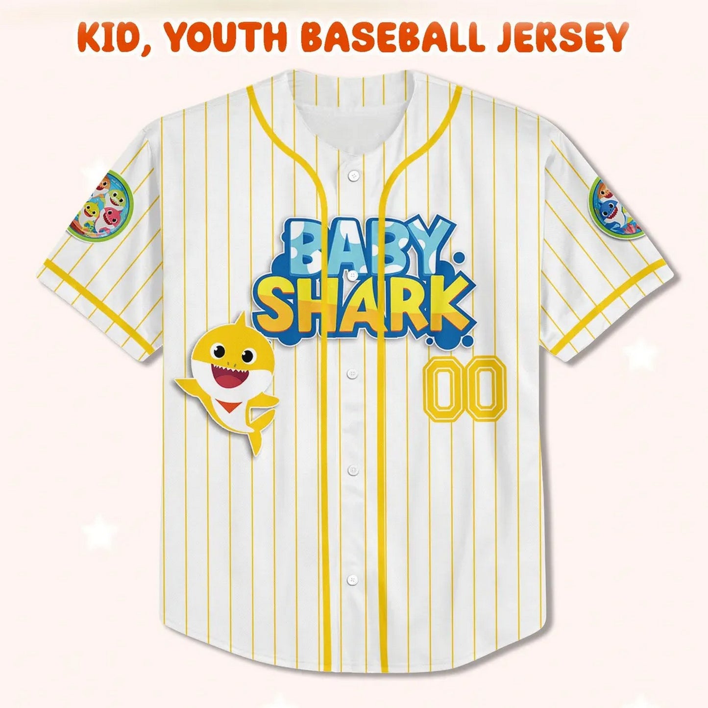 Custom Name And Number Disney Baby Shark Striped White Baseball Jersey