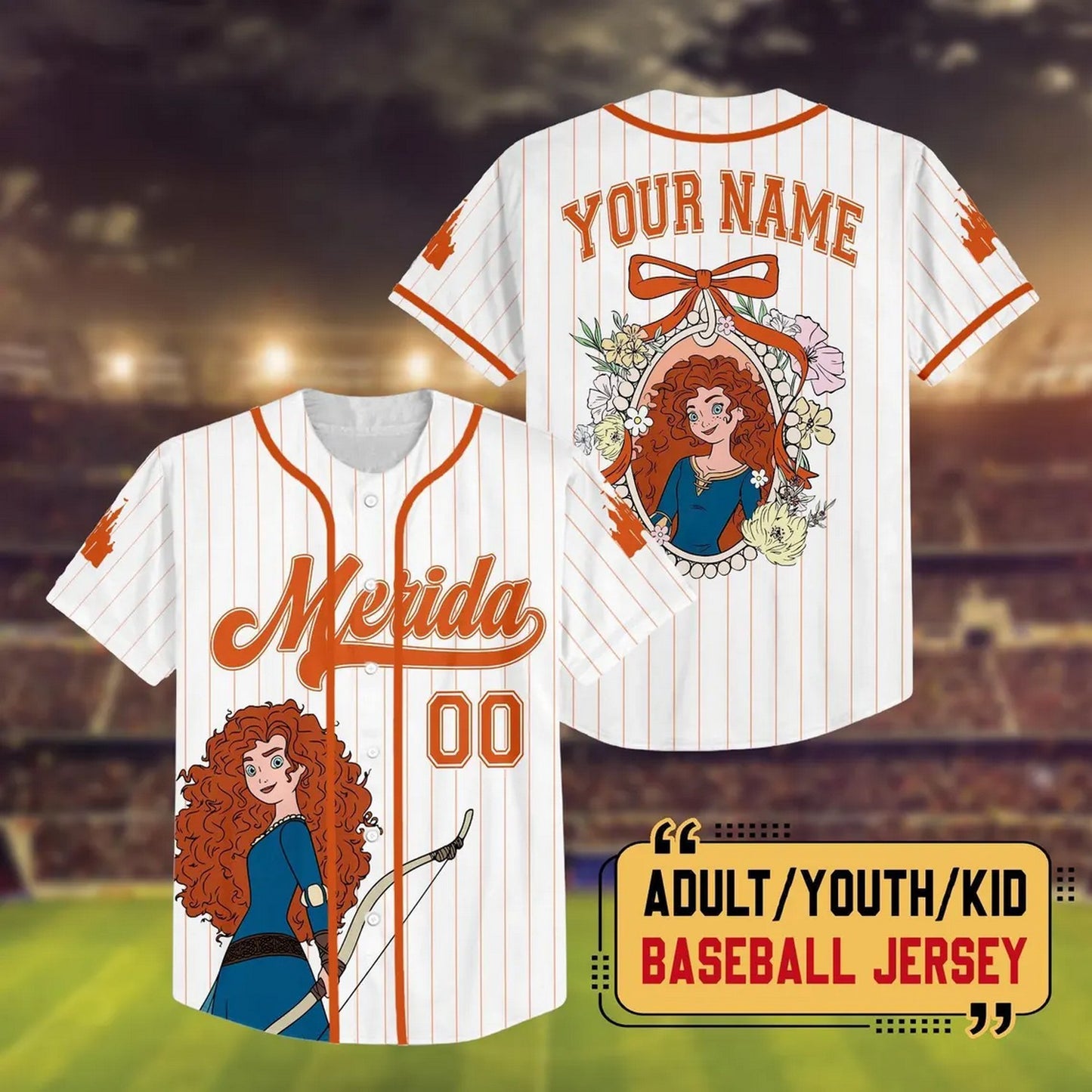 Custom Name And Number Disney Brave Mirinda Striped White Baseball Jersey