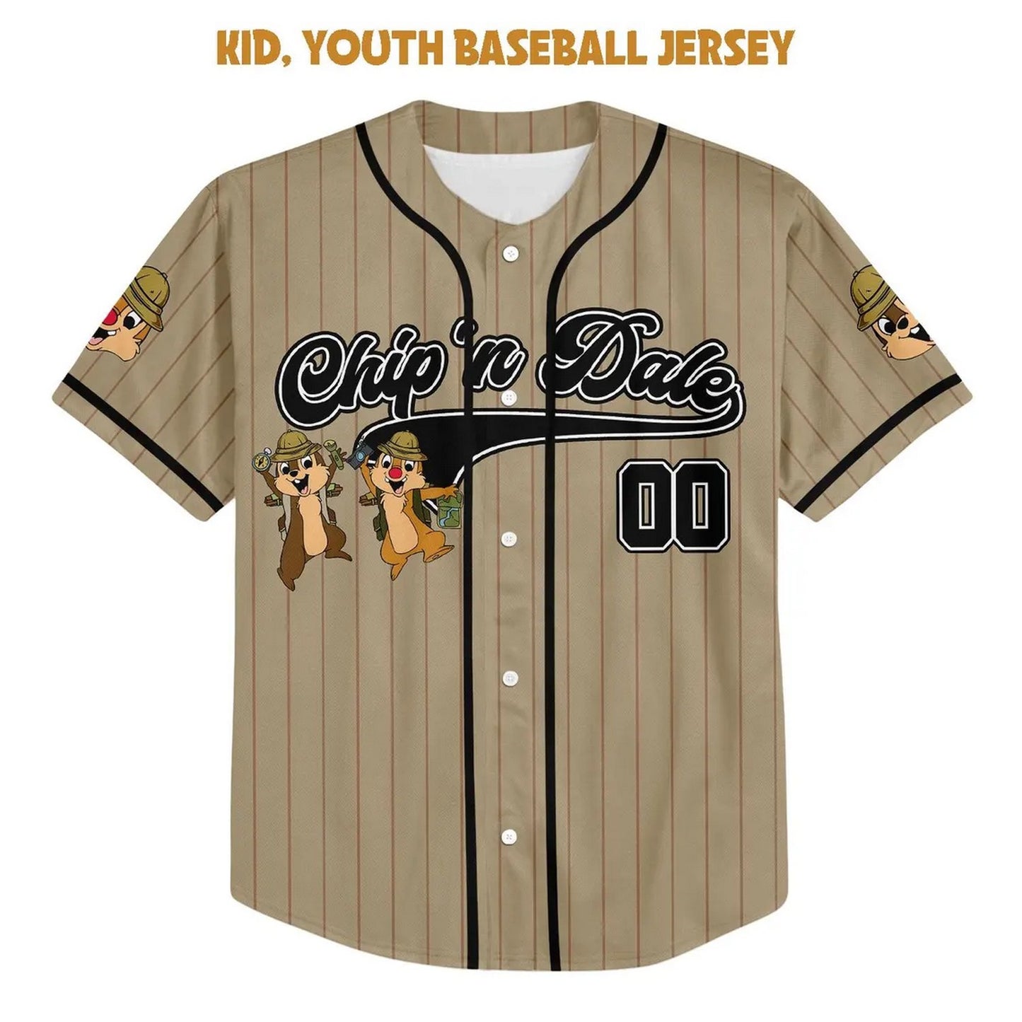Custom Name And Number Disney Chip And Dale Striped Light Brown Baseball Jersey