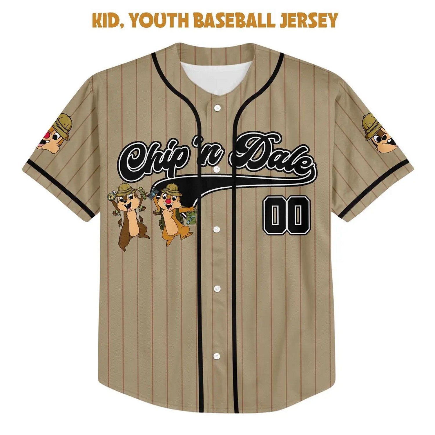 Custom Name And Number Disney Chip And Dale Striped Light Brown Baseball Jersey