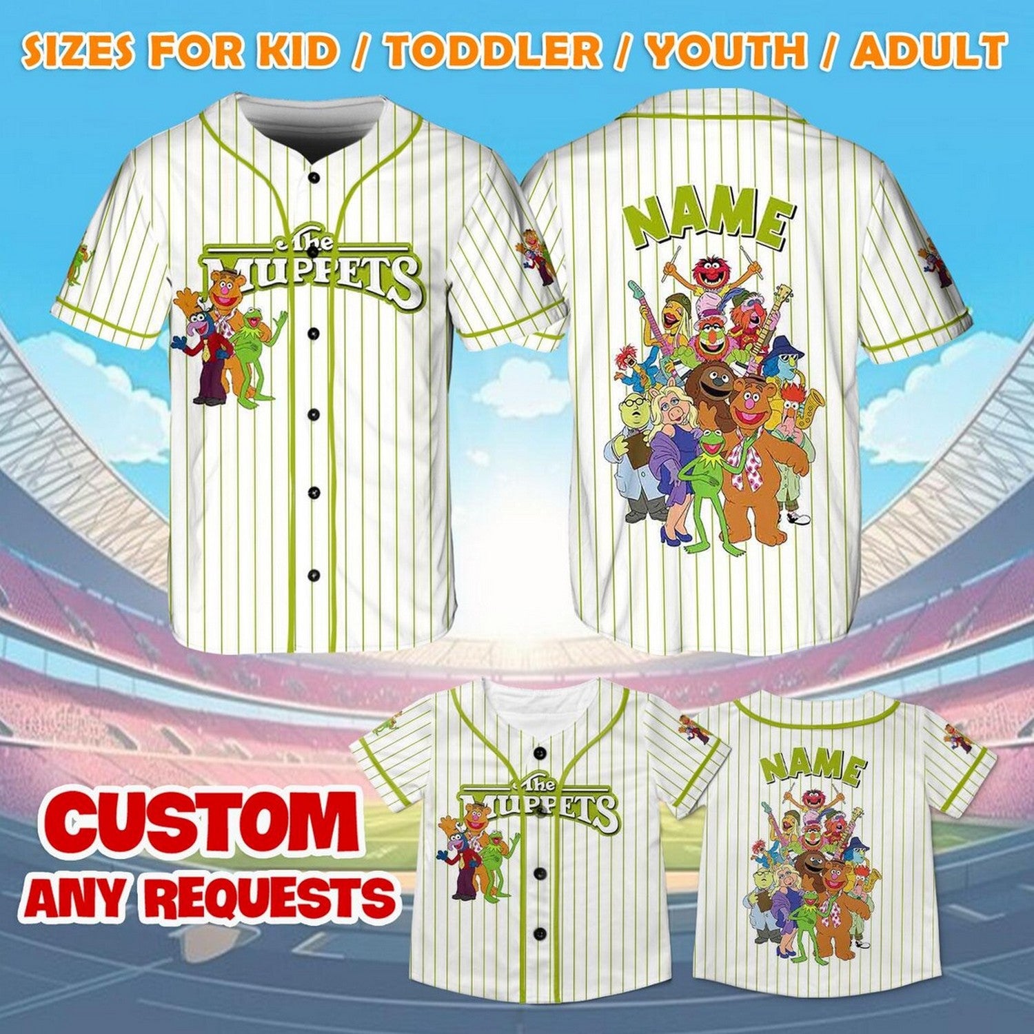 Custom Name And Number Disney Disney The Muppets Characters Baseball Jersey