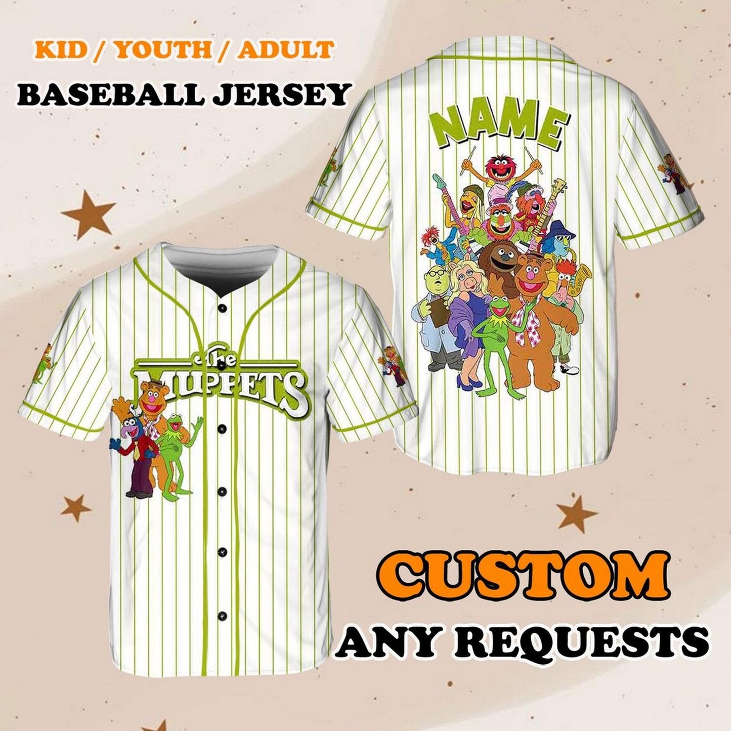 Custom Name And Number Disney Disney The Muppets Characters Baseball Jersey
