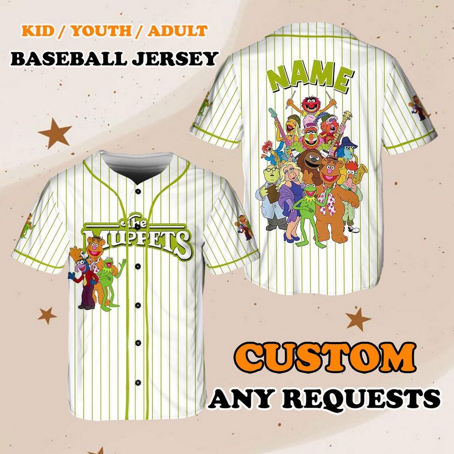 Custom Name And Number Disney Disney The Muppets Characters Baseball Jersey