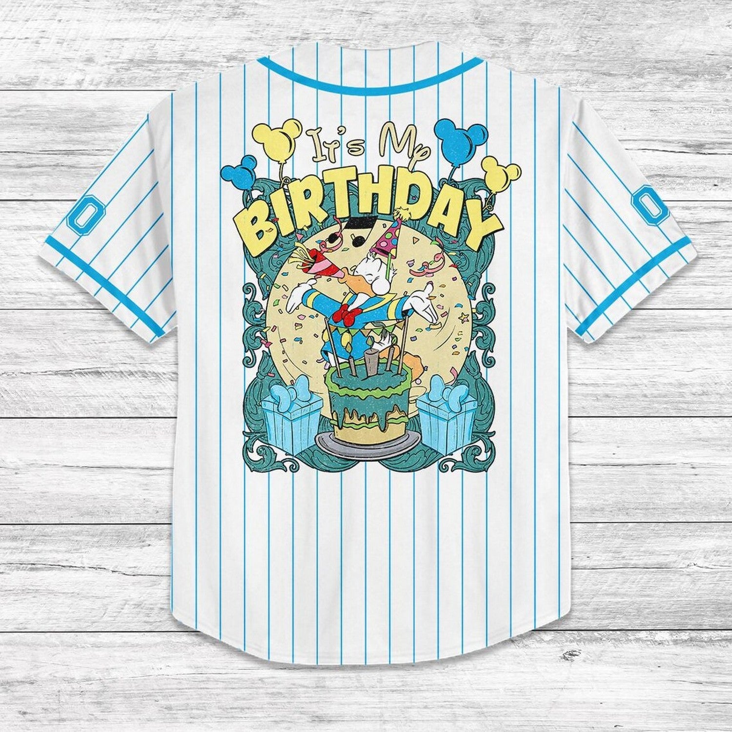 Custom Name And Number Disney Donald Duck It's My Birthday Stipes White Baseball Jersey