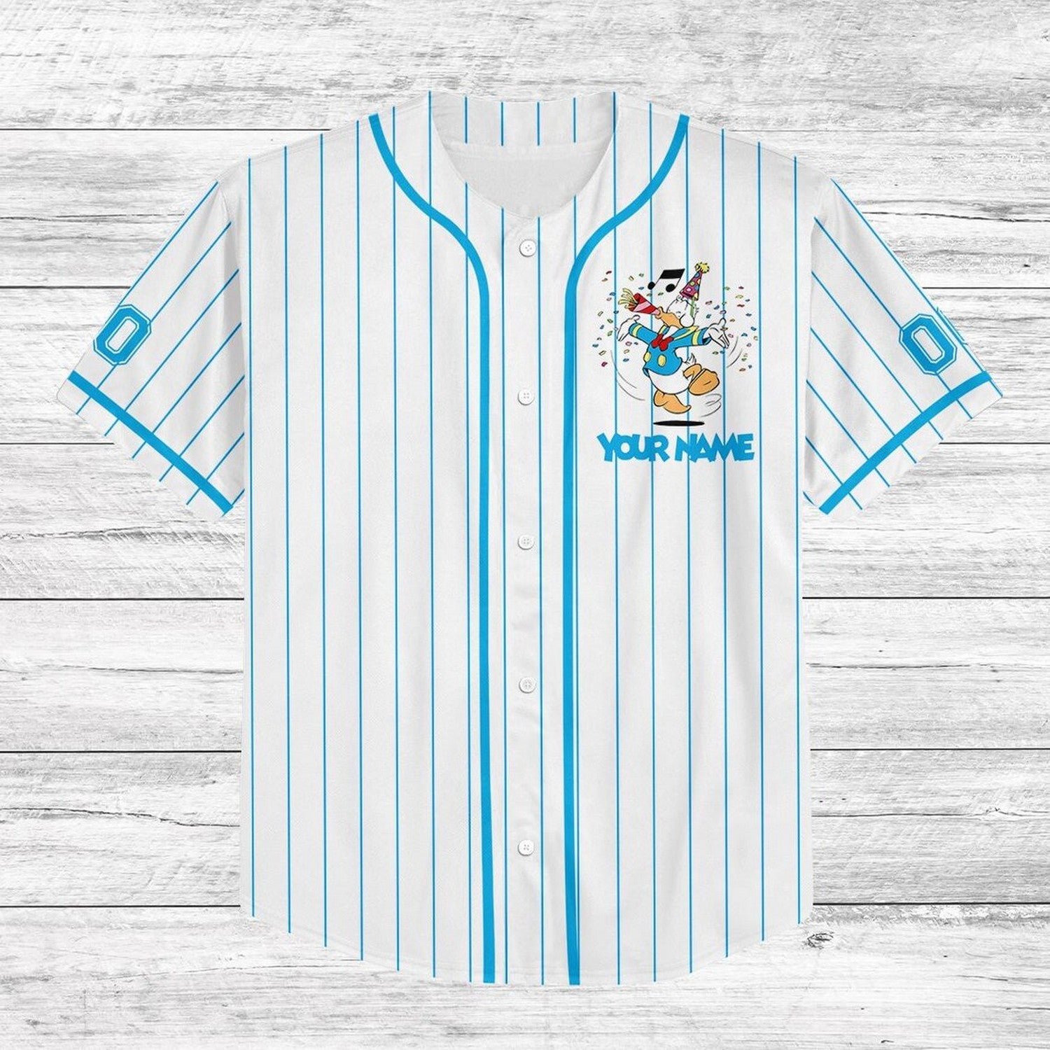 Custom Name And Number Disney Donald Duck It's My Birthday Stipes White Baseball Jersey