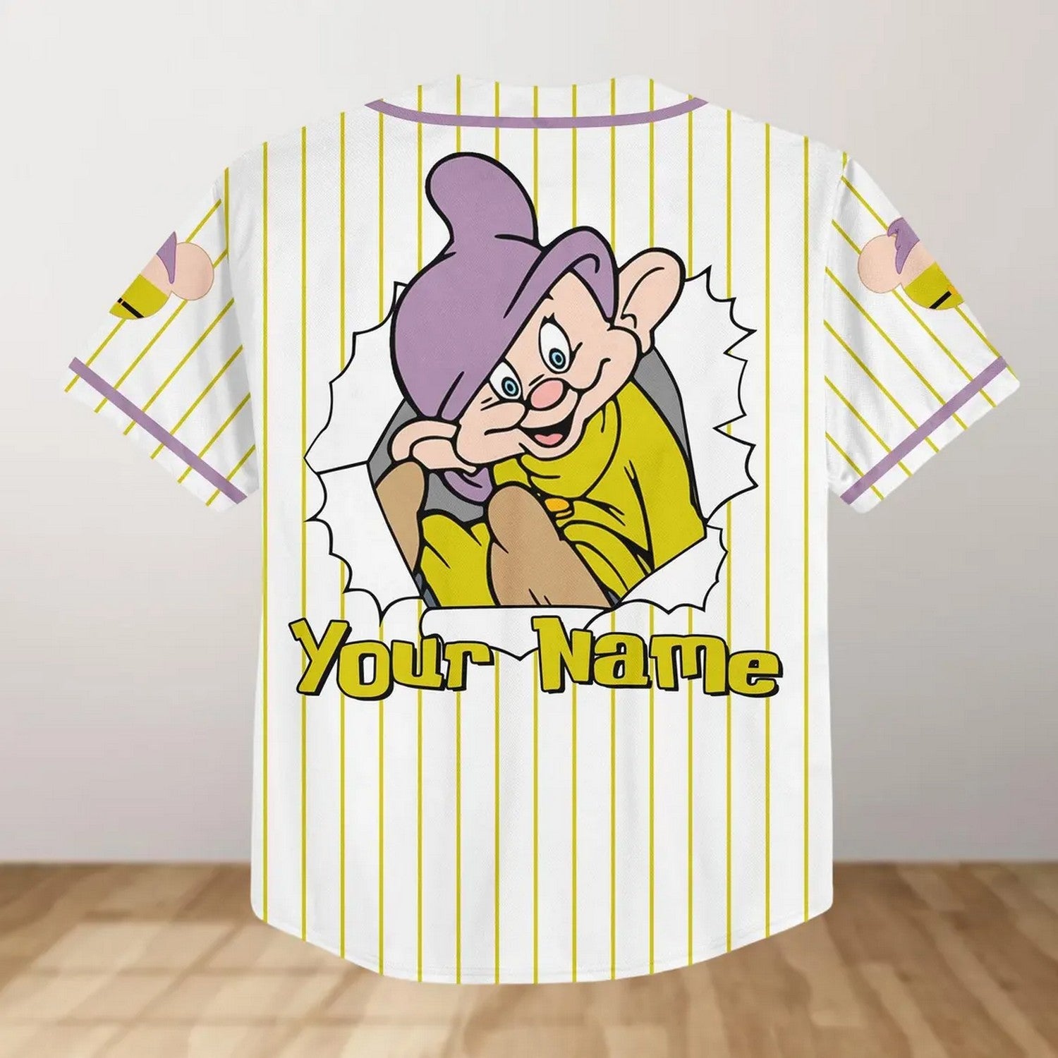 Custom Name And Number Disney Dopey Green Striped White Baseball Jersey