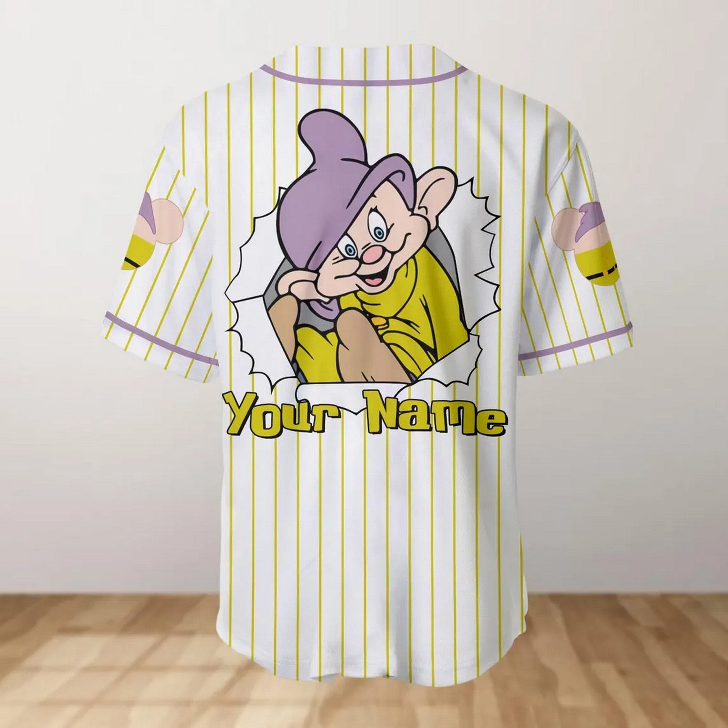 Custom Name And Number Disney Dopey Green Striped White Baseball Jersey
