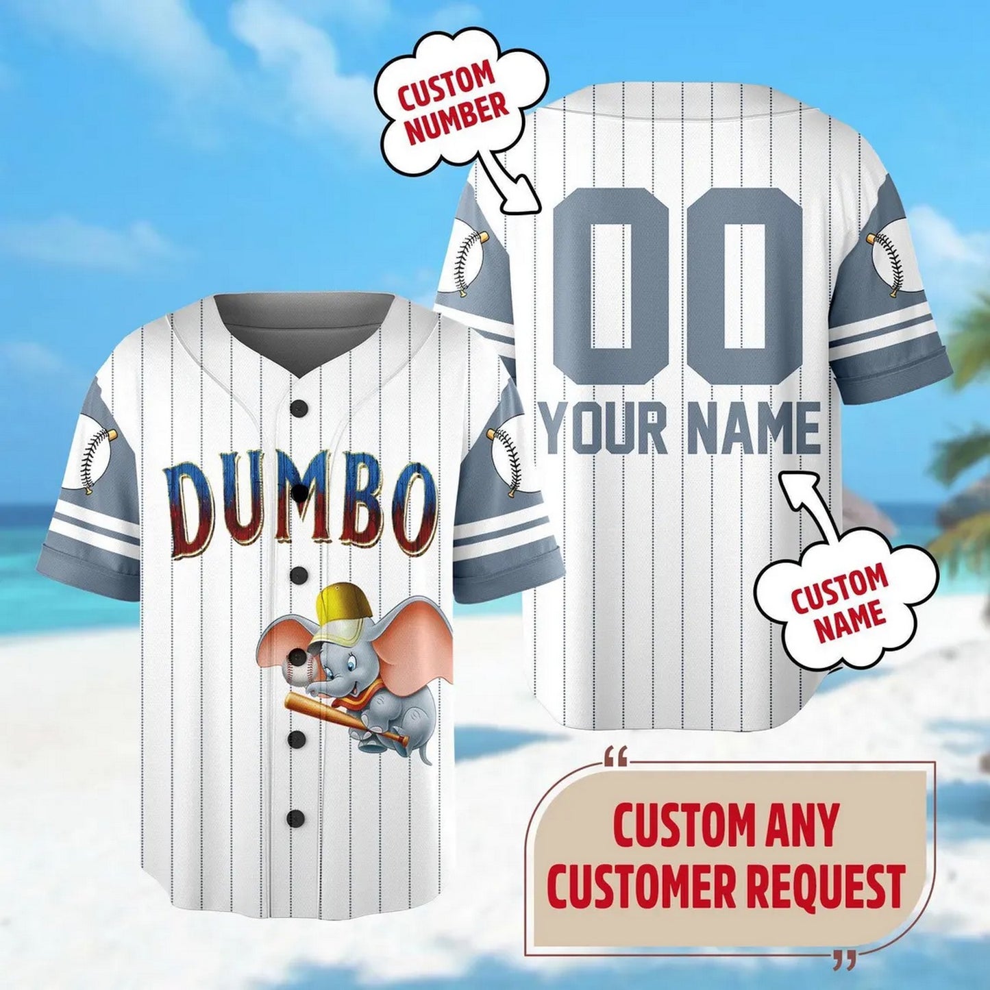 Custom Name And Number Disney Dumbo Animated Flying Elephant Baseball Jersey