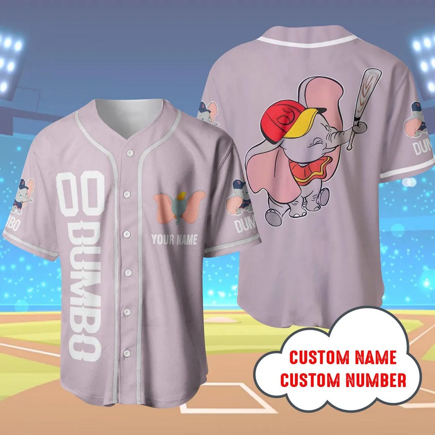 Custom Name And Number Disney Dumbo Elephant Purple Baseball Jersey